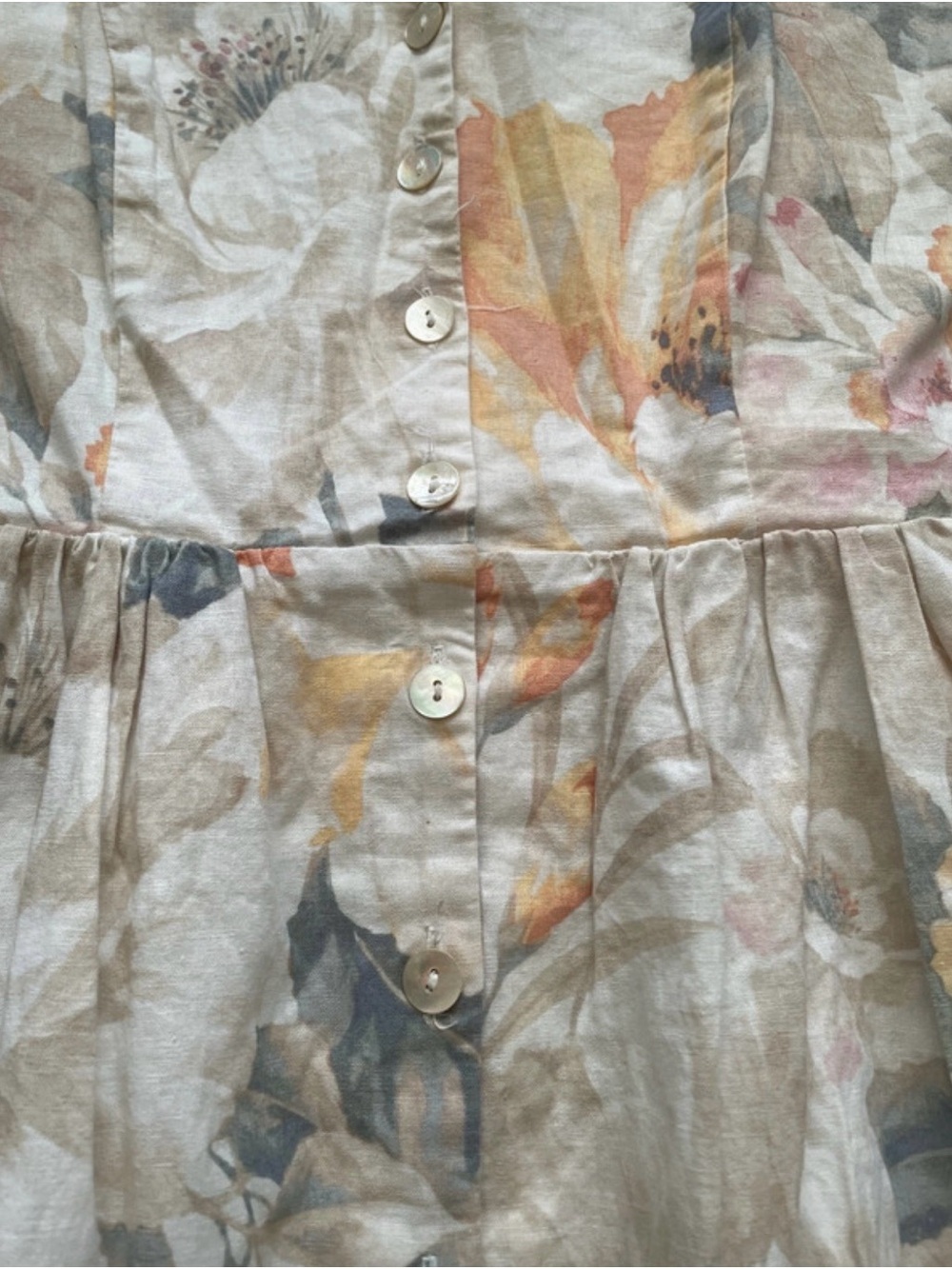 H&M Cream Floral Smocked Bust Midi Dress with Pink and Orange Accents - Picture 6 of 10